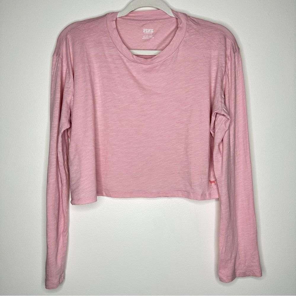 Victoria Secret PINK oversized long sleeve boxy‎ crop top light pink
